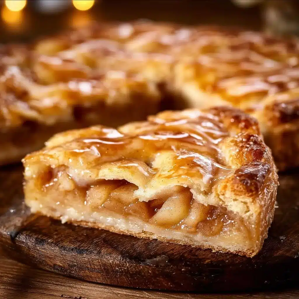 Chicago-style apple slices on a wooden plate garnished with cinnamon and sugar