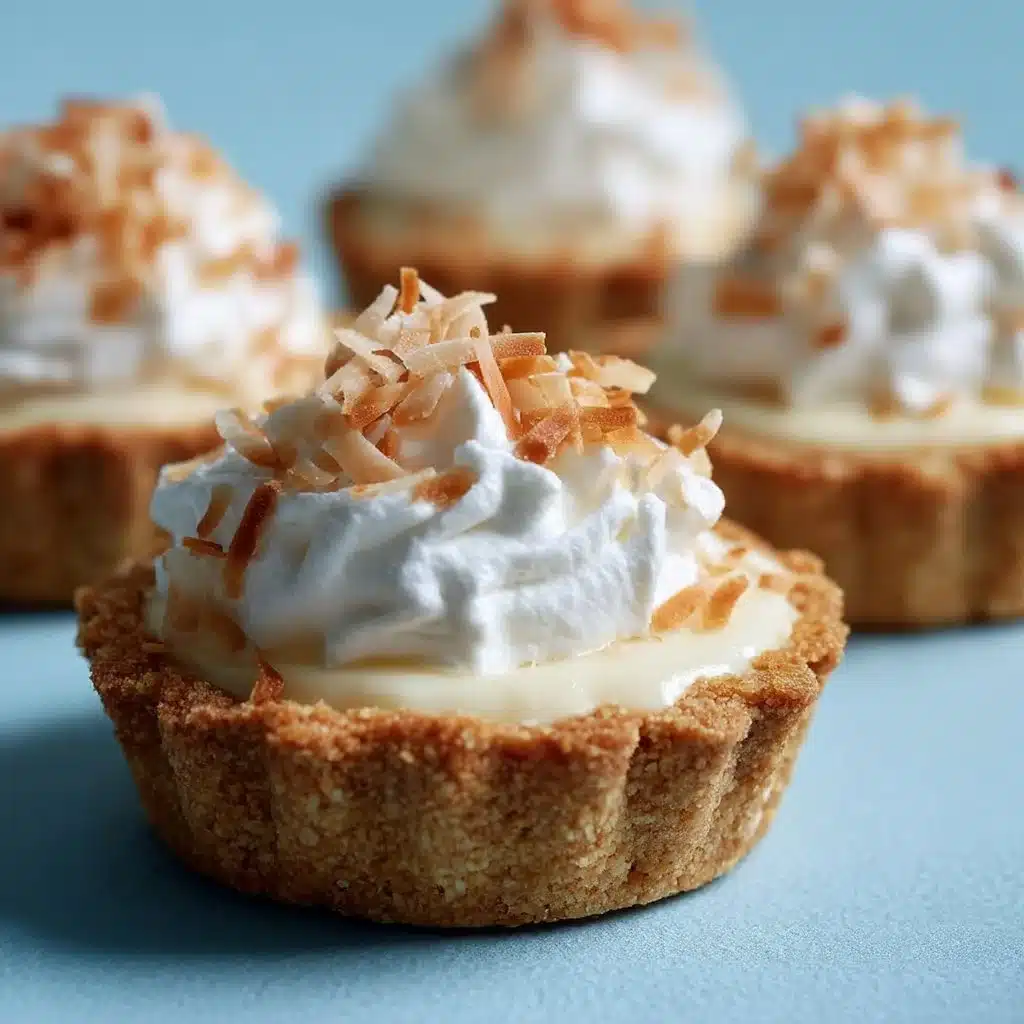 Delicious Coconut Cream Tartlets topped with coconut flakes and whipped cream