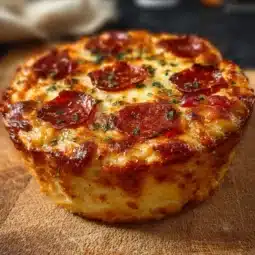 Delicious cottage cheese pizza bowl topped with fresh vegetables and herbs.