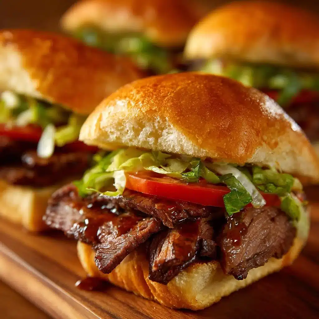 Cowboy Butter steak sliders served on a platter with fresh toppings