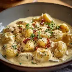 Delicious creamy chicken with gnocchi in a rich sauce