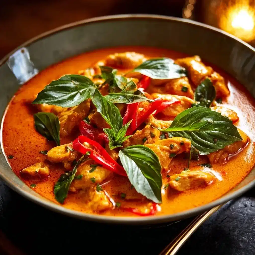 Creamy Thai Red Curry Chicken served in a bowl with fresh herbs and spices.