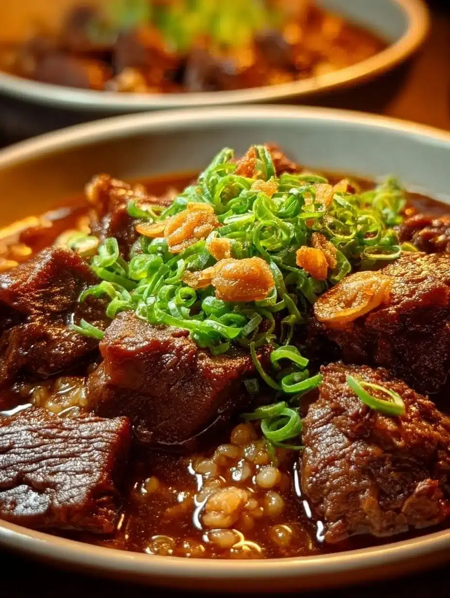Delicious Filipino beef pares served with garnishes
