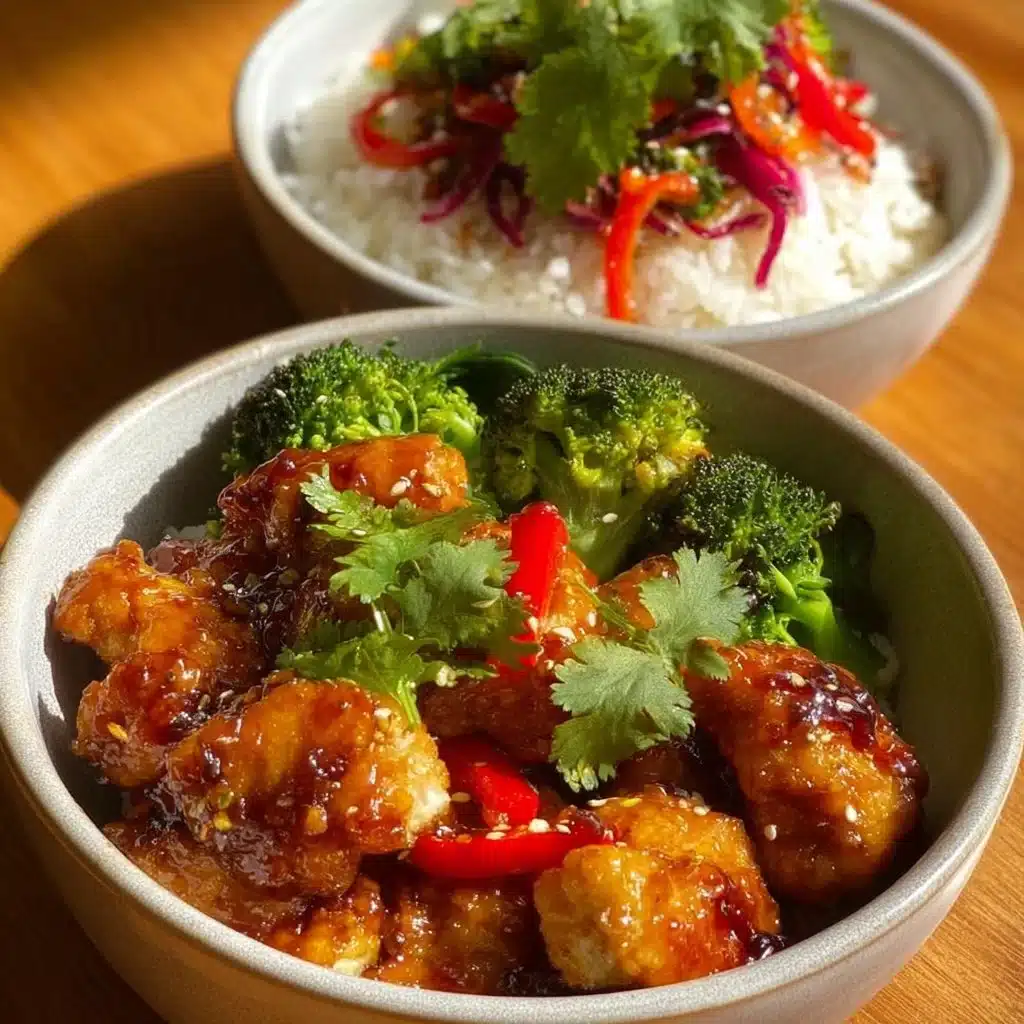 Hot Honey Chicken Bowl with rice and vegetables