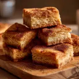 Delicious brown butter maple snickerdoodle bars on a plate with cinnamon sugar sprinkles.
