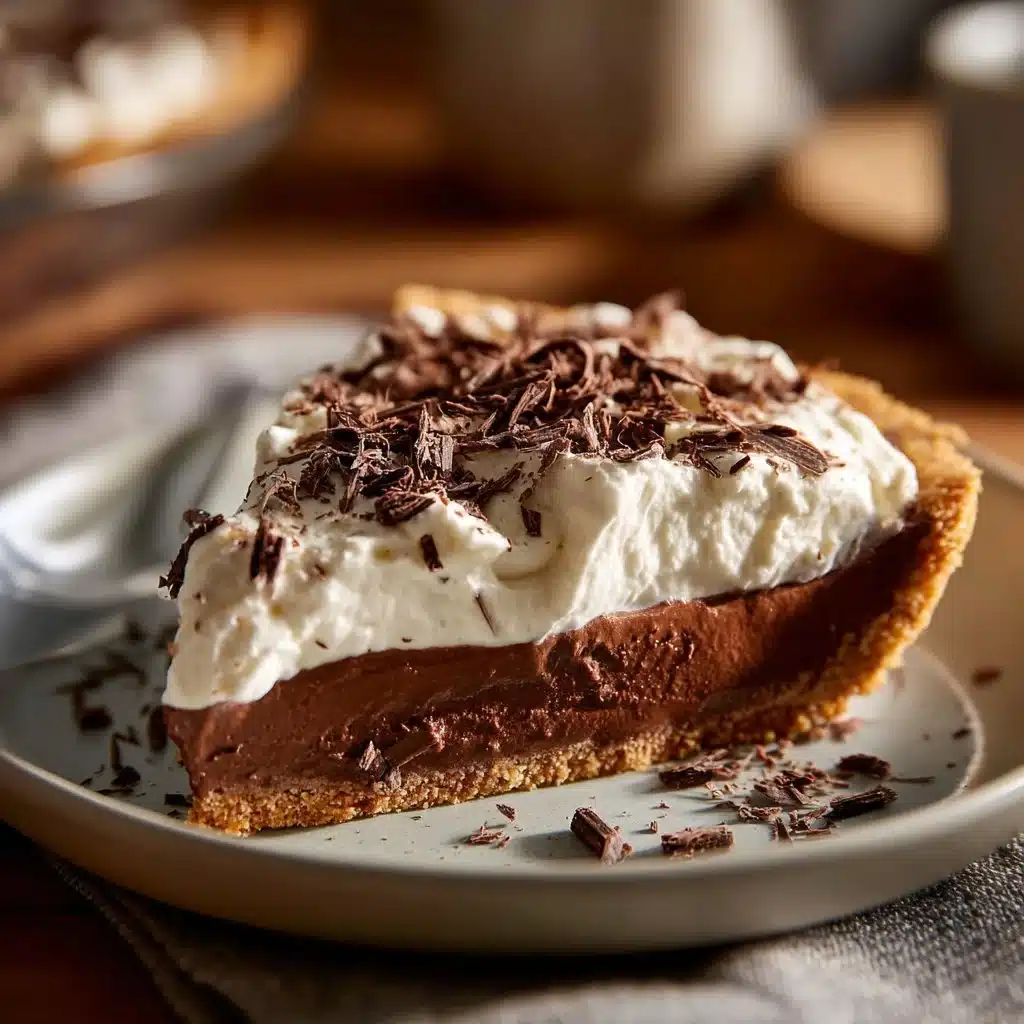 Delicious Irish Coffee Pie topped with whipped cream and chocolate shavings