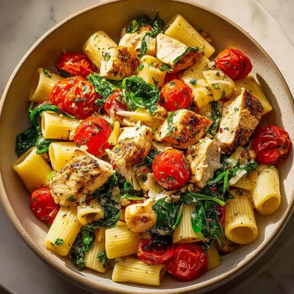 Delicious Mediterranean Chicken Pasta Salad with fresh ingredients and vibrant colors.