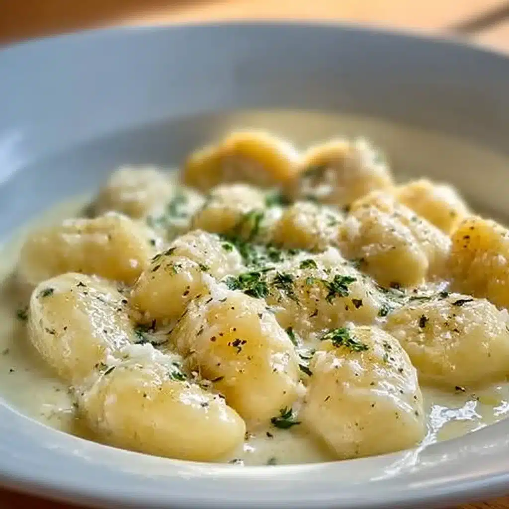 Delicious Millionaire Gnocchi topped with a creamy sauce and garnished for presentation.