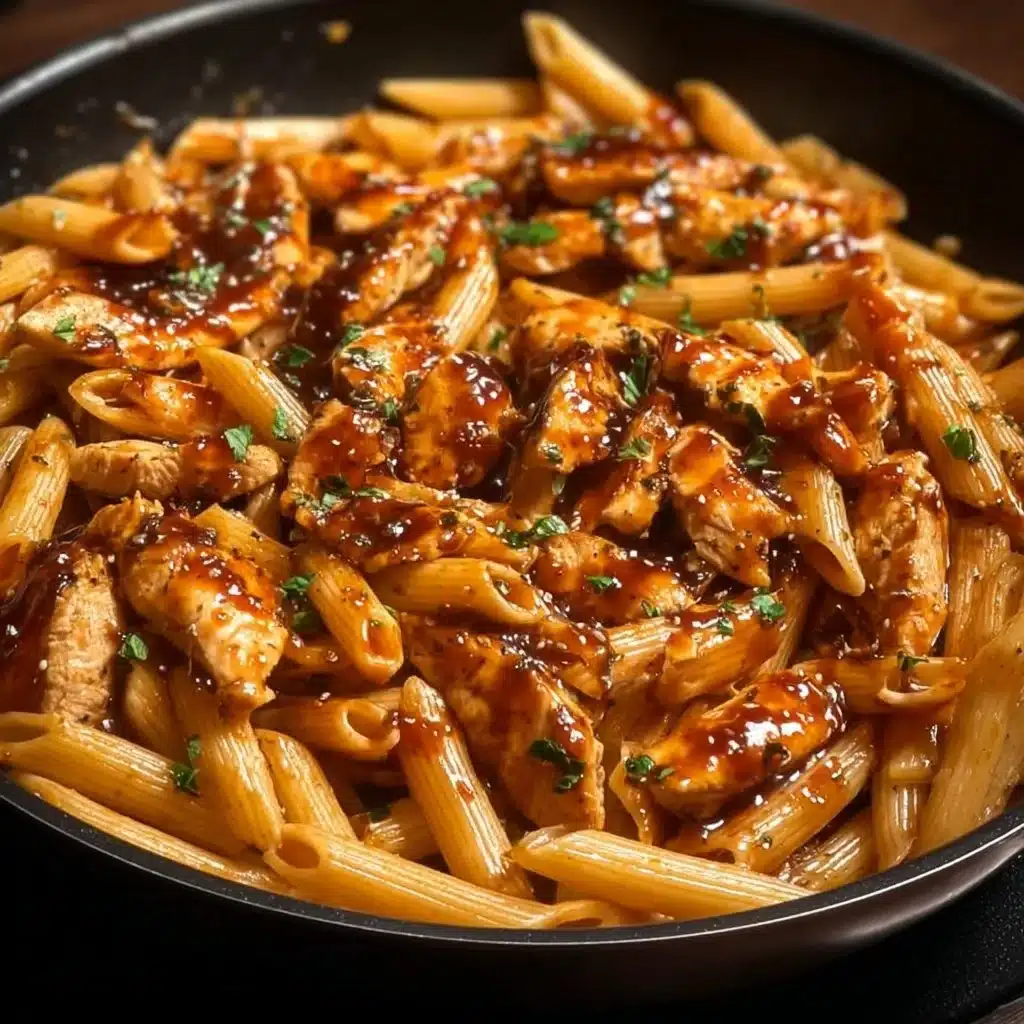 One-Pan Tangy Honey BBQ Chicken Penne dish served in a bowl