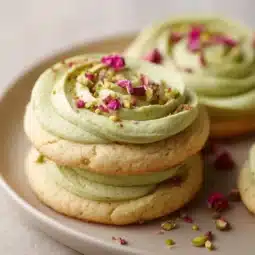 Delicious Pistachio Rose Cookies on a decorative plate