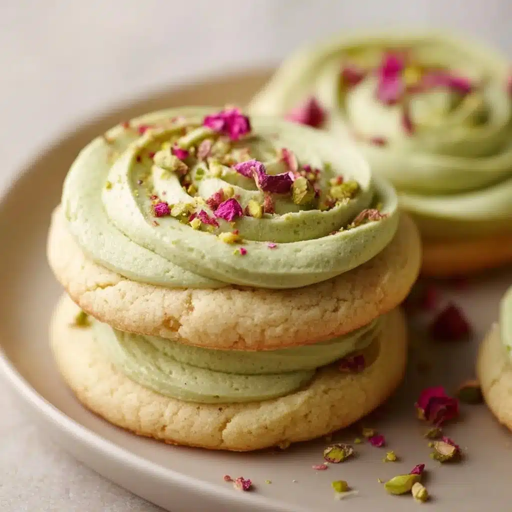 Delicious Pistachio Rose Cookies on a decorative plate