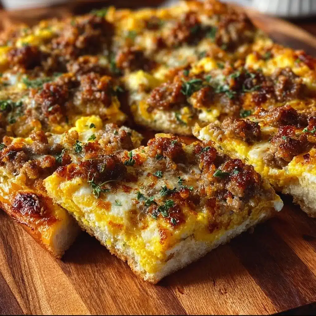 Sausage breakfast pizza topped with cheese and fresh ingredients