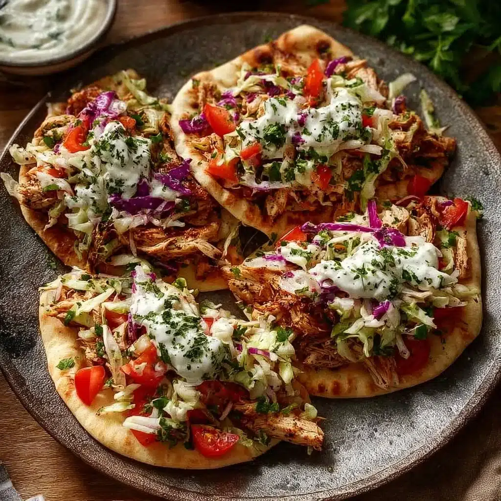 Sheet pan chicken pitas with fresh herb ranch slaw served on a plate