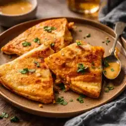 Delicious Chipotle Ranch Chicken Quesadillas with cheese and spices on a plate.