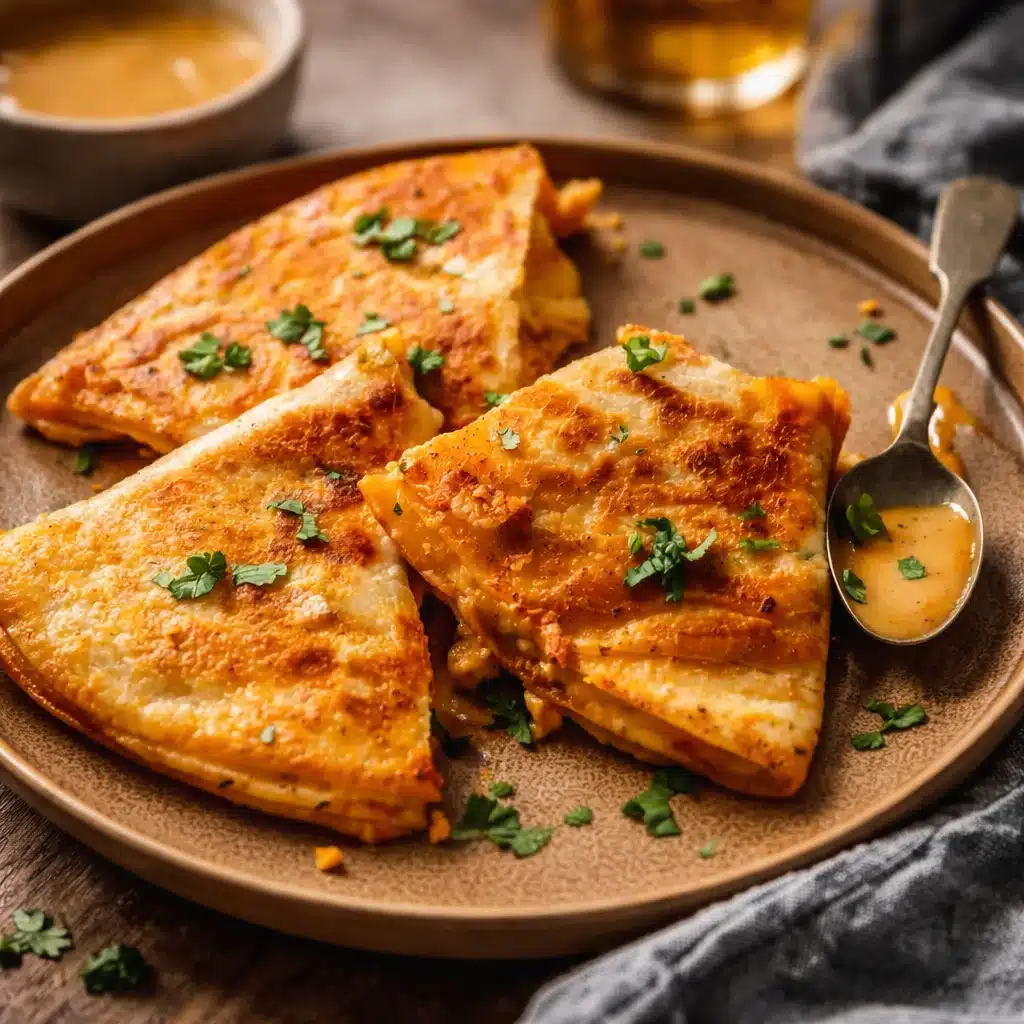 Delicious Chipotle Ranch Chicken Quesadillas with cheese and spices on a plate.