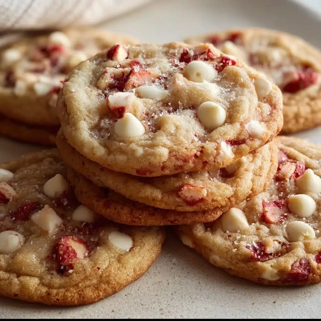 Freshly baked strawberry white chocolate cookies on a plate