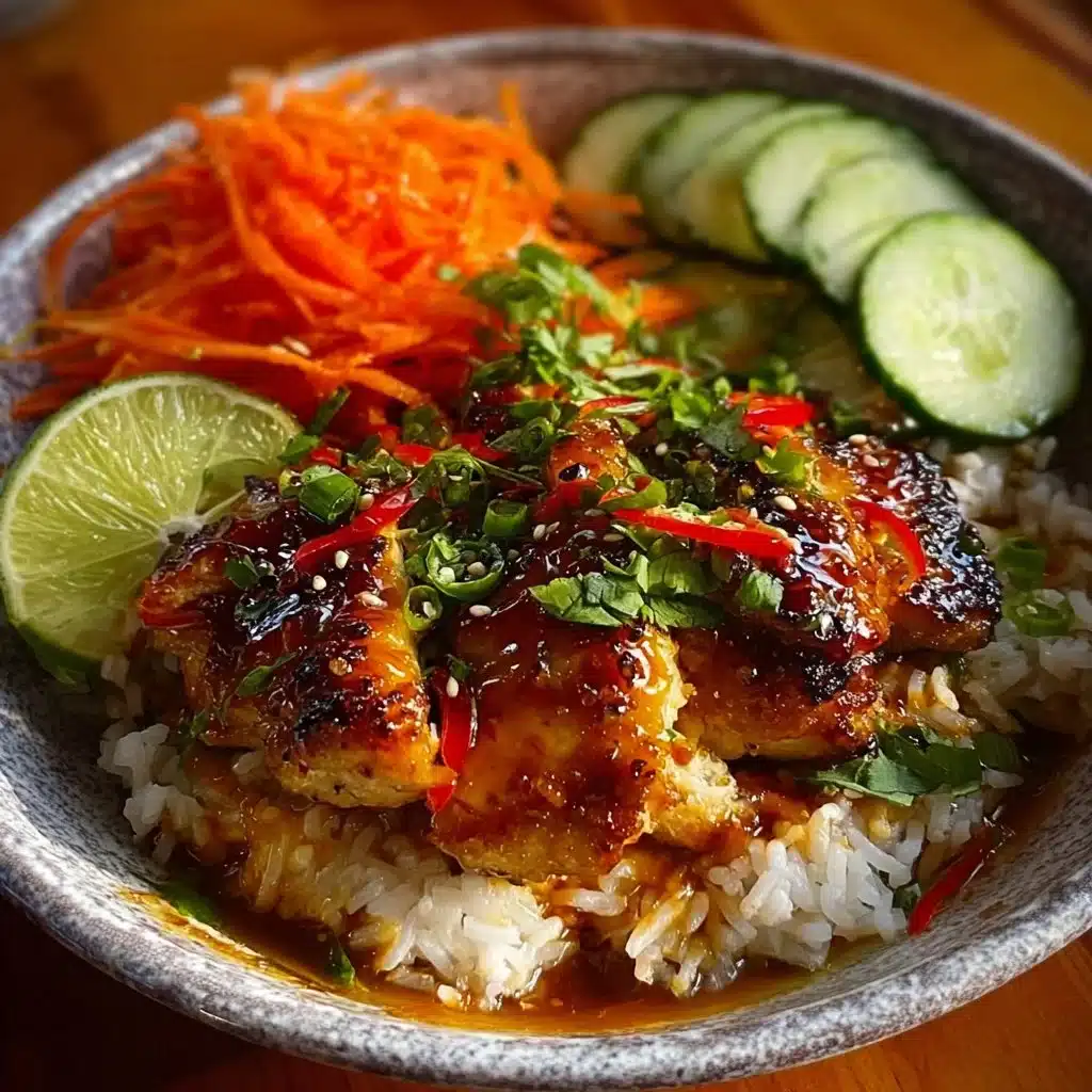 Sweet Chili Chicken Bowl with Coconut Lime Drizzle ready to serve