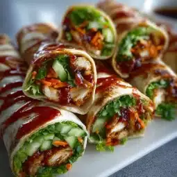 Sweet chili chicken wraps with fresh vegetables and savory sauce
