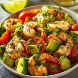Zesty lime shrimp and avocado salad with fresh ingredients