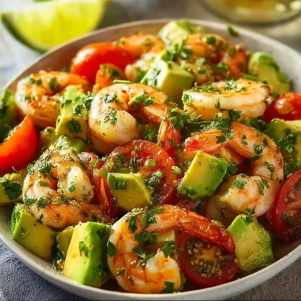 Zesty lime shrimp and avocado salad with fresh ingredients