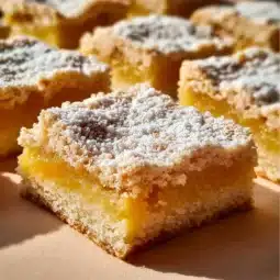 Delicious apricot shortbread bars on a rustic wooden background.