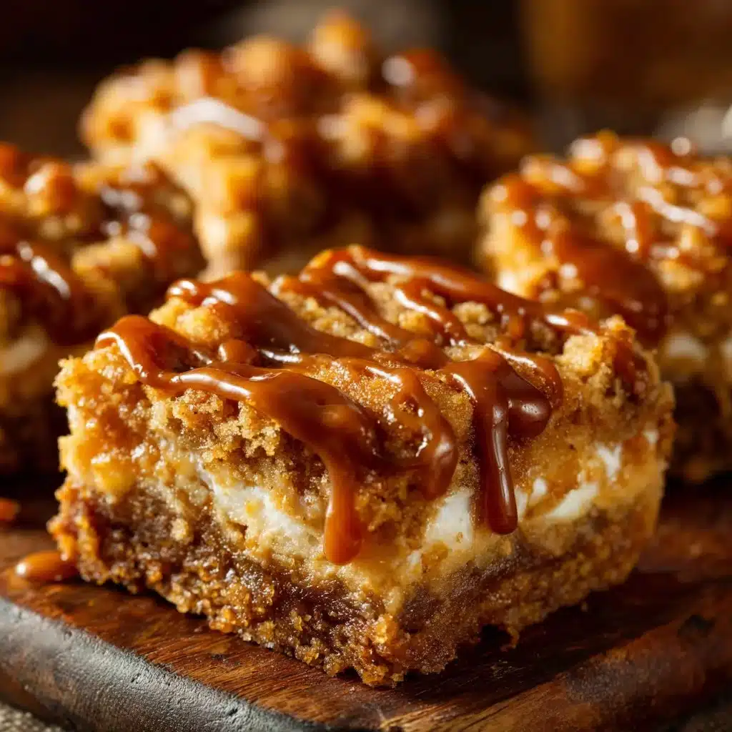 Delicious Biscoff crumb bars with a buttery crust and caramel topping.
