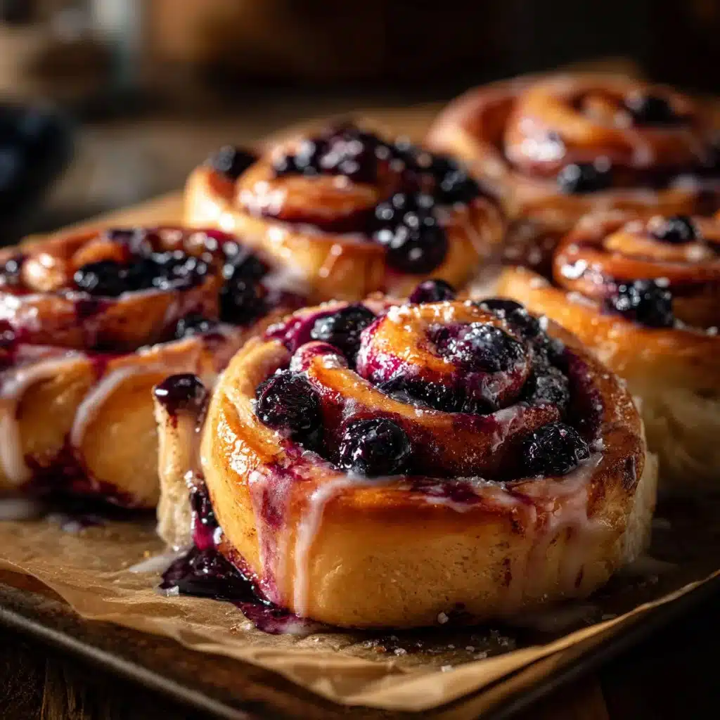 Delicious blueberry cinnamon rolls drizzled with icing.