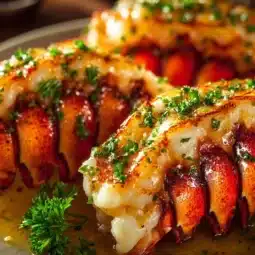 Delicious buttery air fryer lobster tails served on a plate