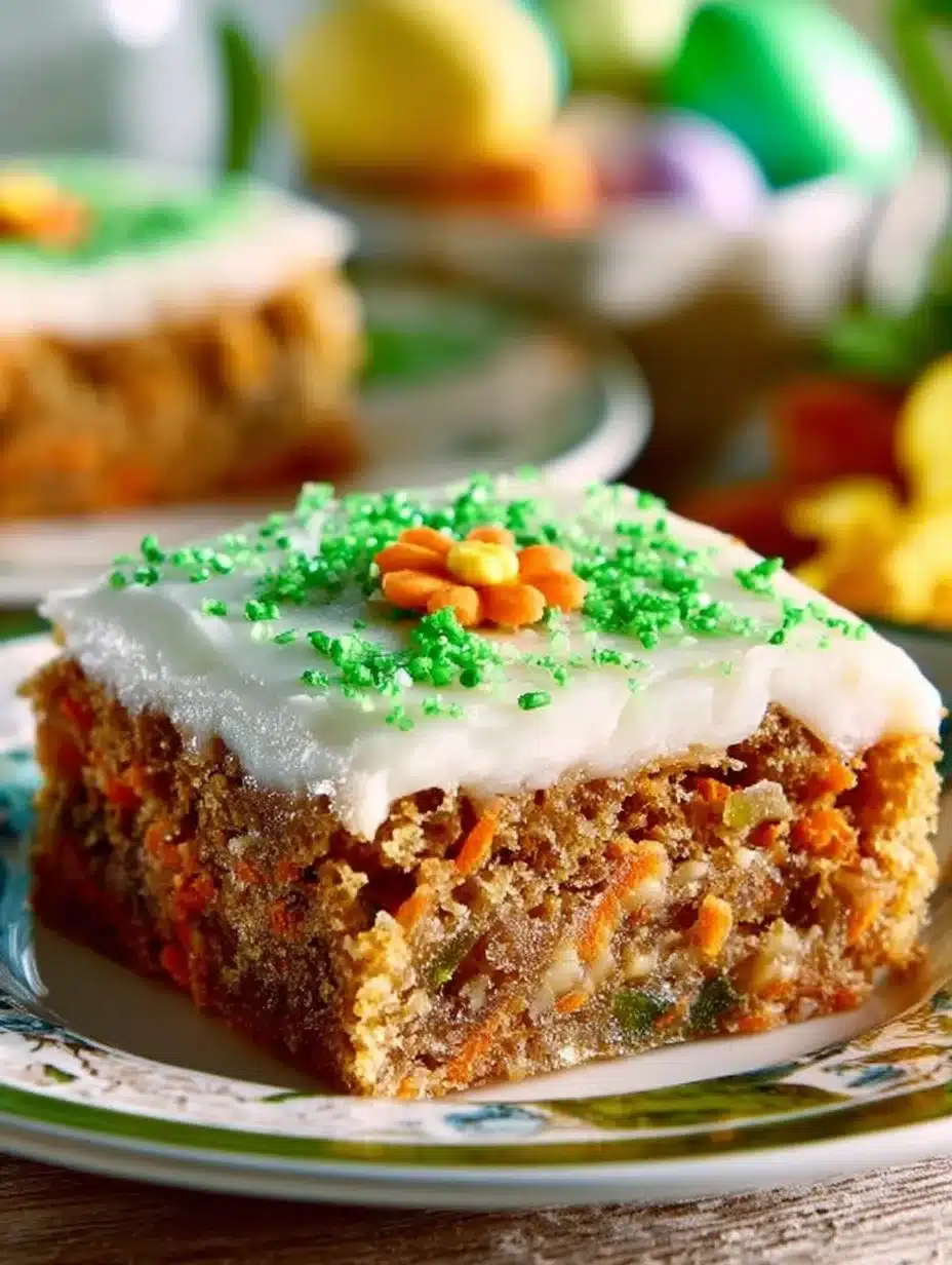 Delicious homemade carrot cake bars topped with cream cheese frosting.