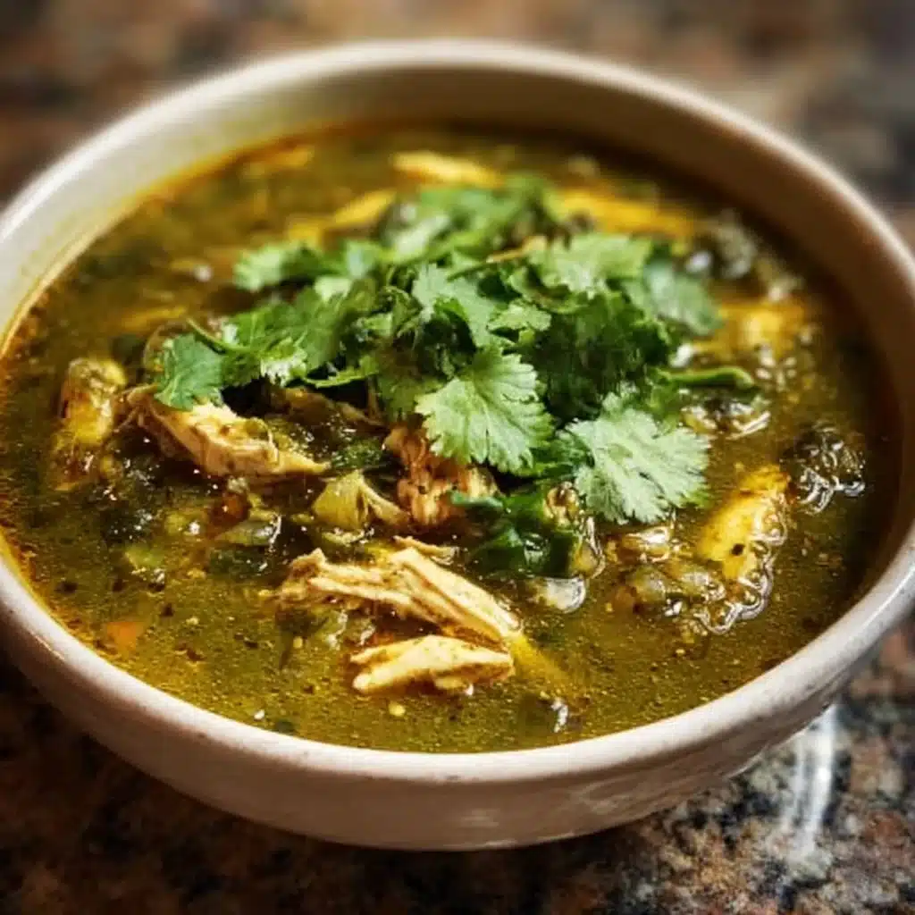Delicious Chicken Chili Verde served in a bowl with fresh toppings