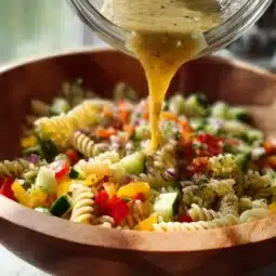 Delicious Chicken Pasta Salad with chicken, veggies, and pasta in a bowl