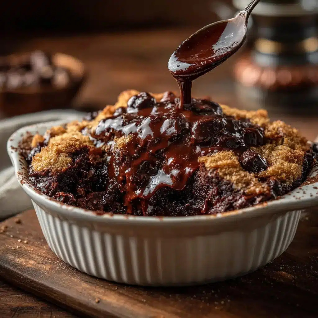 Delicious chocolate fudge cobbler served with a scoop of ice cream