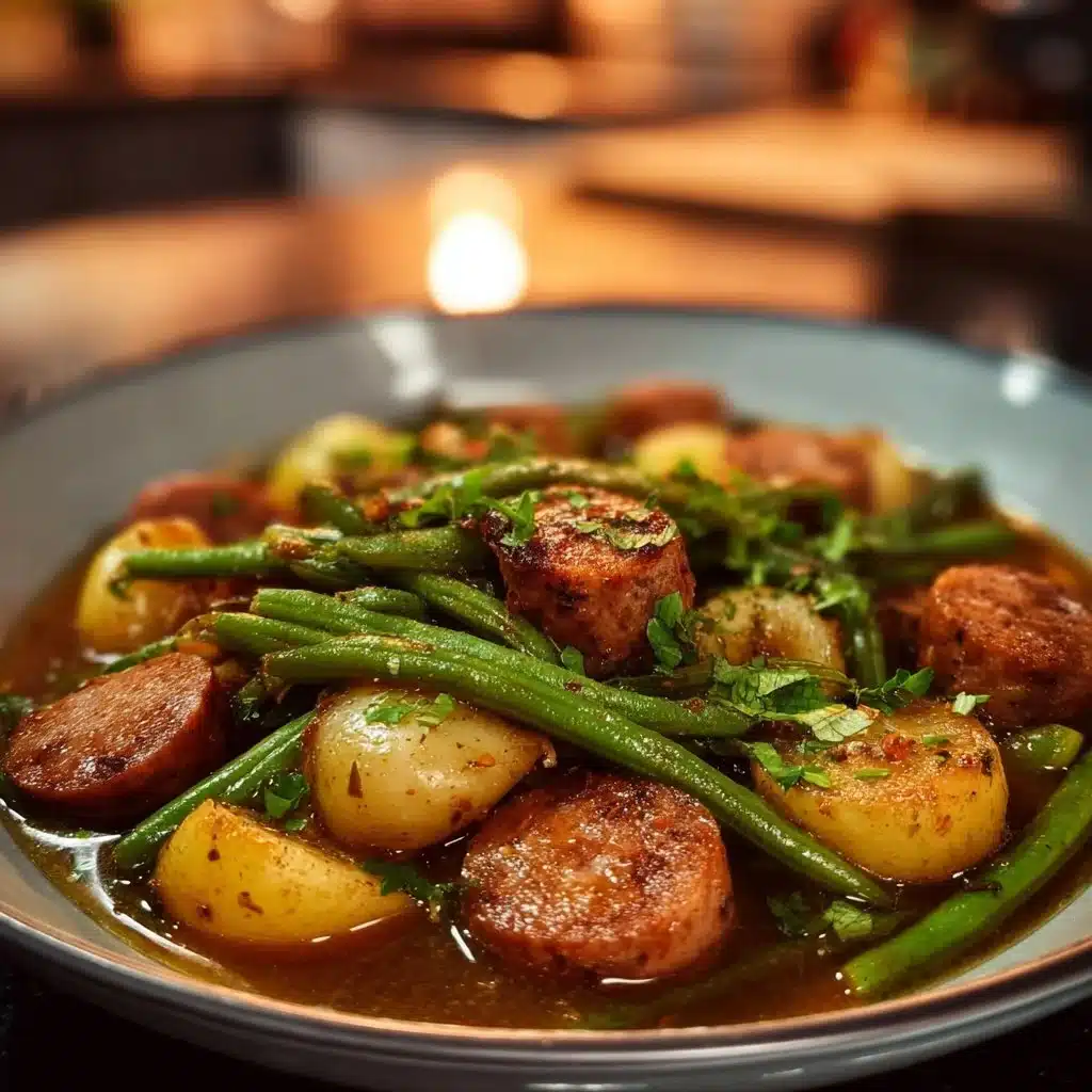 Cozy Crockpot Sausage with Green Beans in a slow cooker