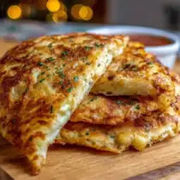 Crispy air fryer cheesy tortilla garlic bread with herbs and spices