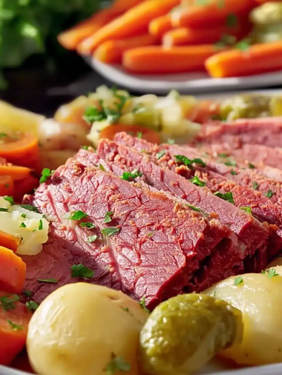 Delicious crockpot corned beef and cabbage dish prepared with spices and vegetables