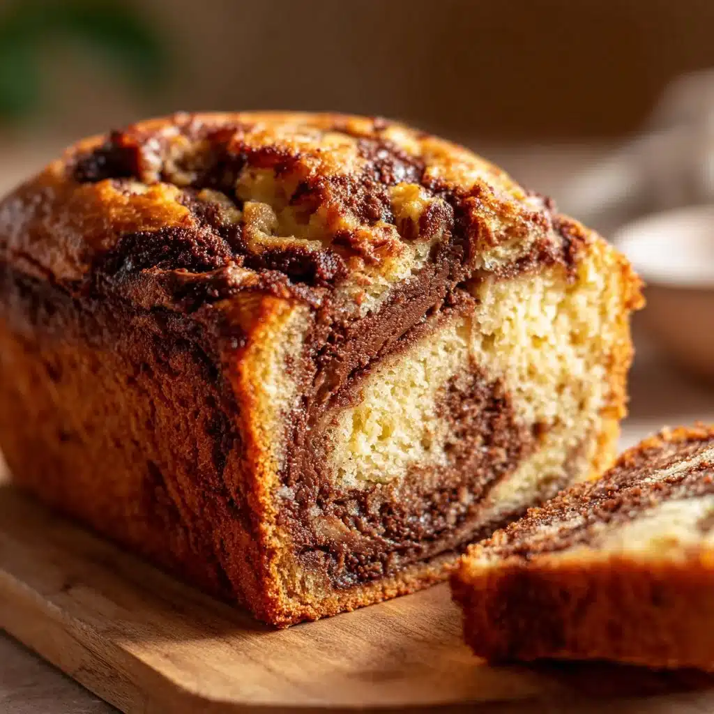Slice of decadent Nutella swirl banana bread with chocolate and banana flavors
