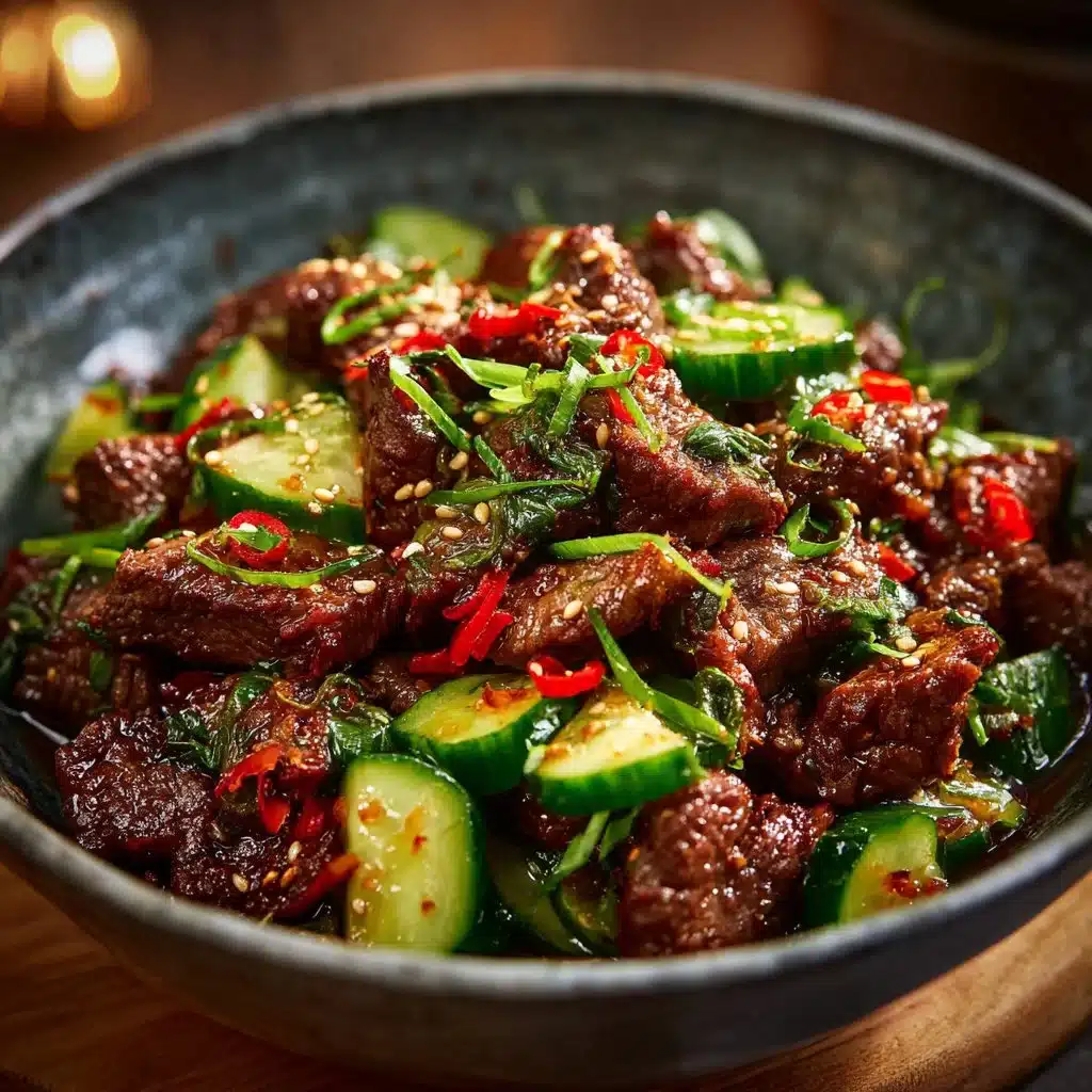 Spicy Keto Korean Beef served with a cucumber salad