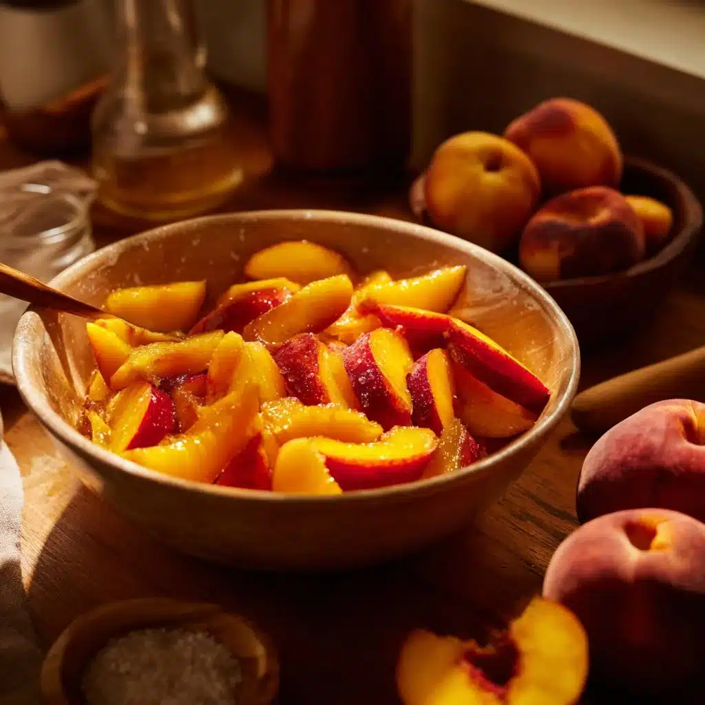Delicious easy peach cobbler fresh from the oven with golden crust