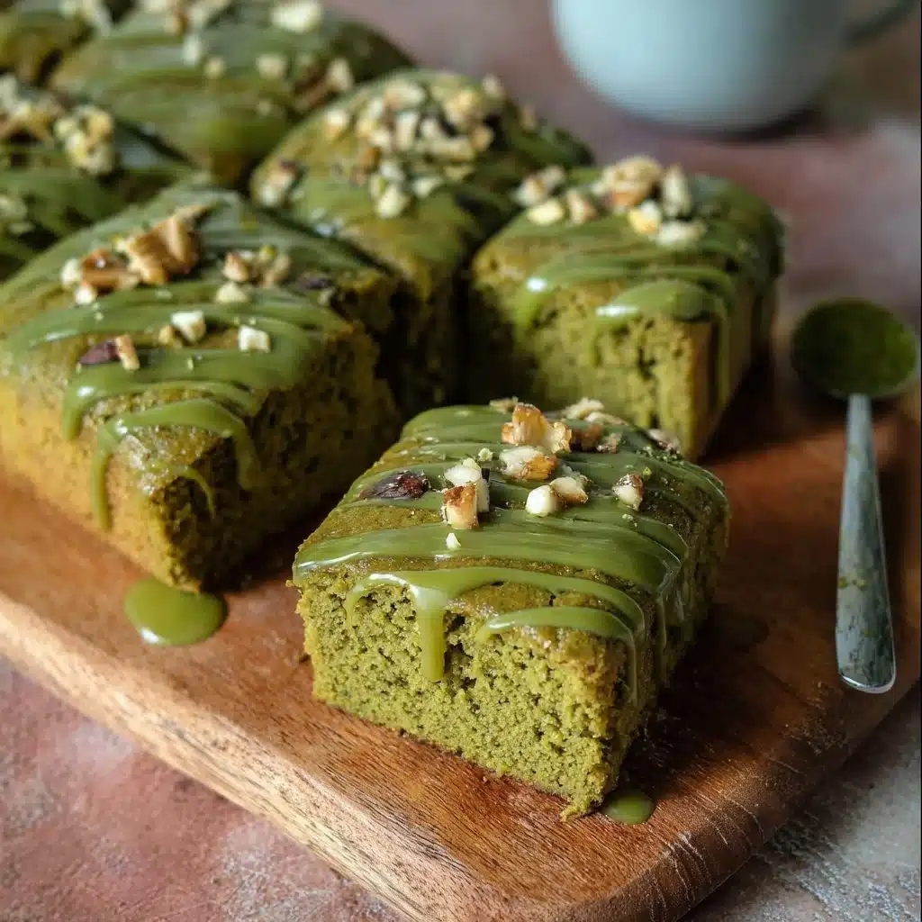 Slice of easy vegan matcha cake with green tea frosting on a plate.