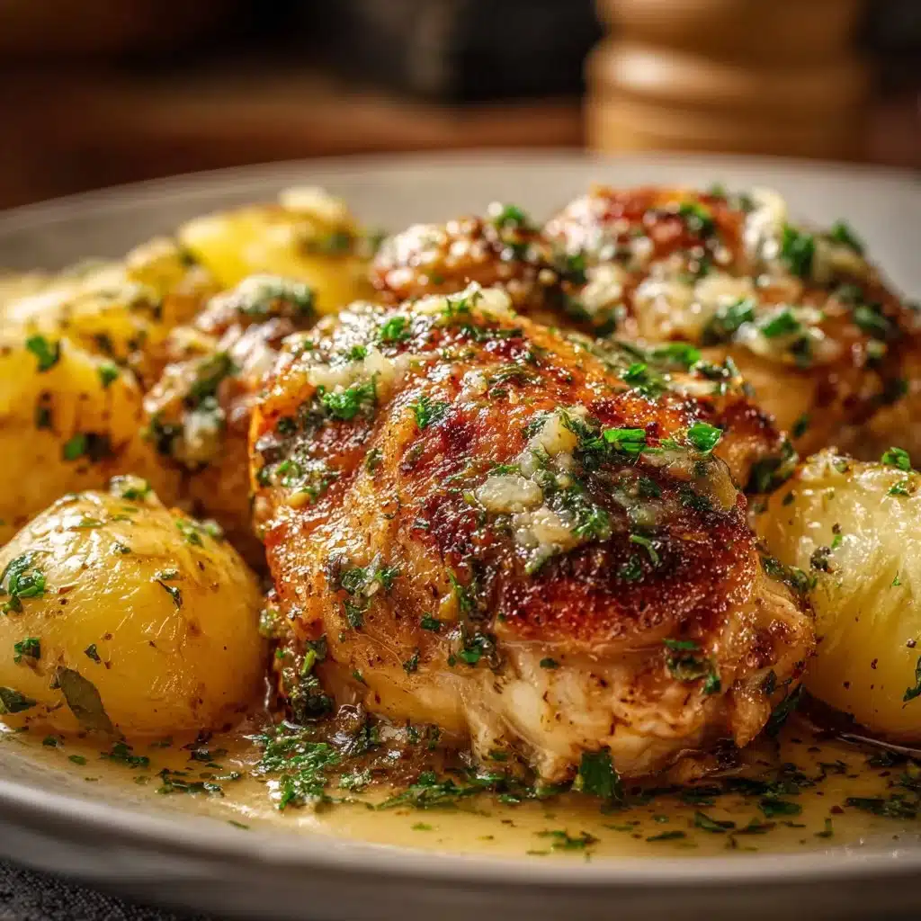 Delicious Garlic Parmesan Chicken with Potatoes cooked in a crockpot.