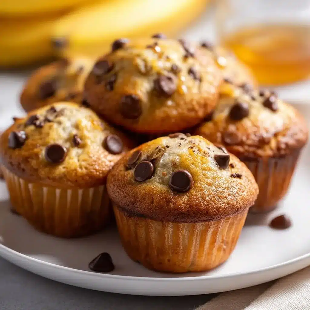 Freshly baked Greek Yogurt Banana Muffins on a wooden table.