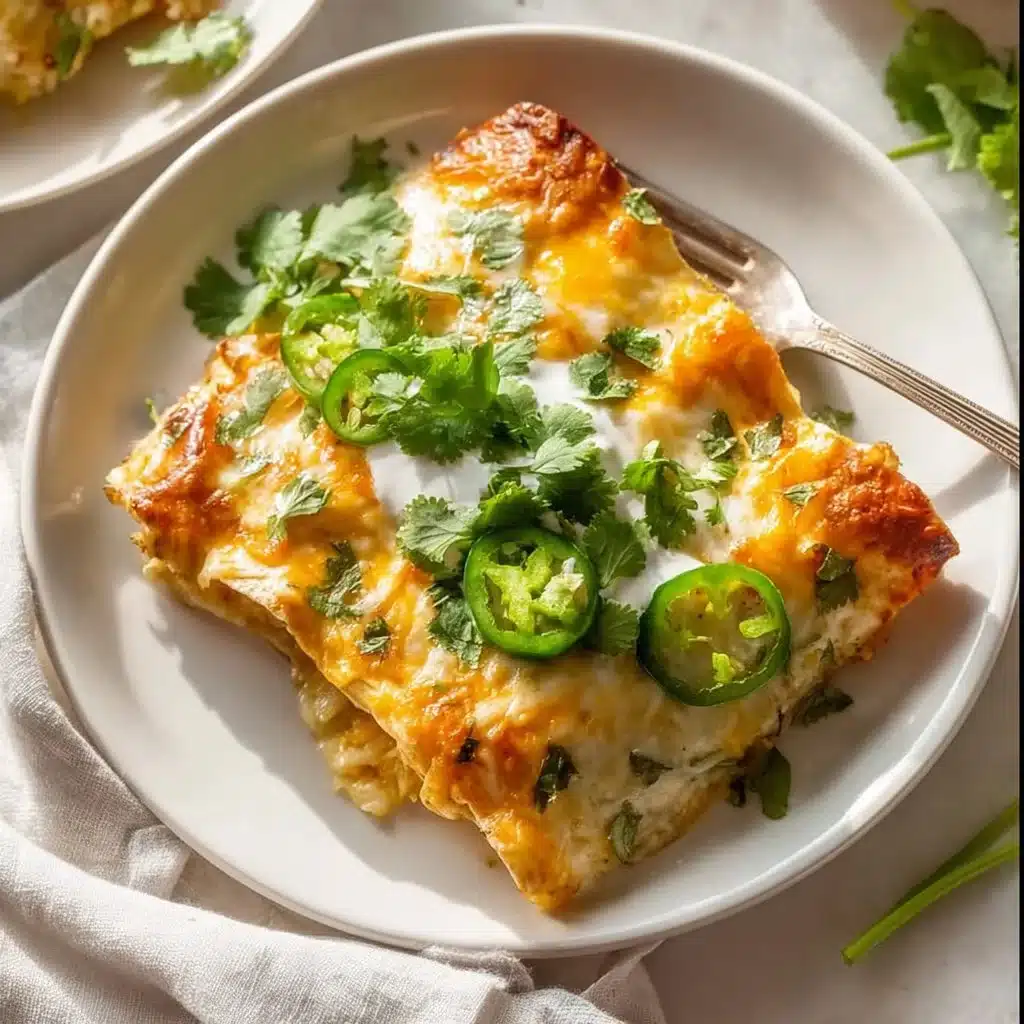 Delicious green chicken enchiladas topped with fresh cilantro and cheese