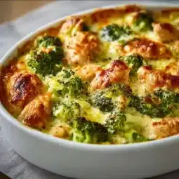 Healthier broccoli chicken casserole dish ready to serve