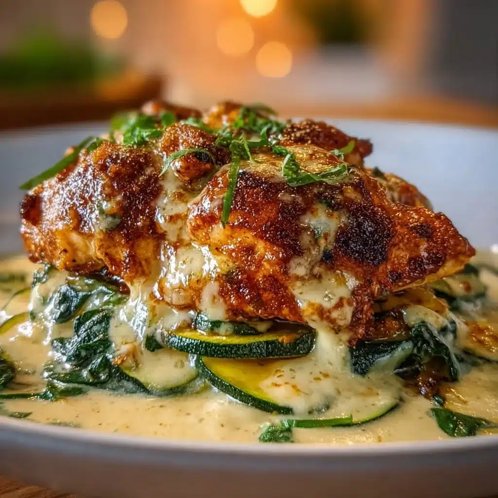 High protein chicken zucchini bake in a baking dish