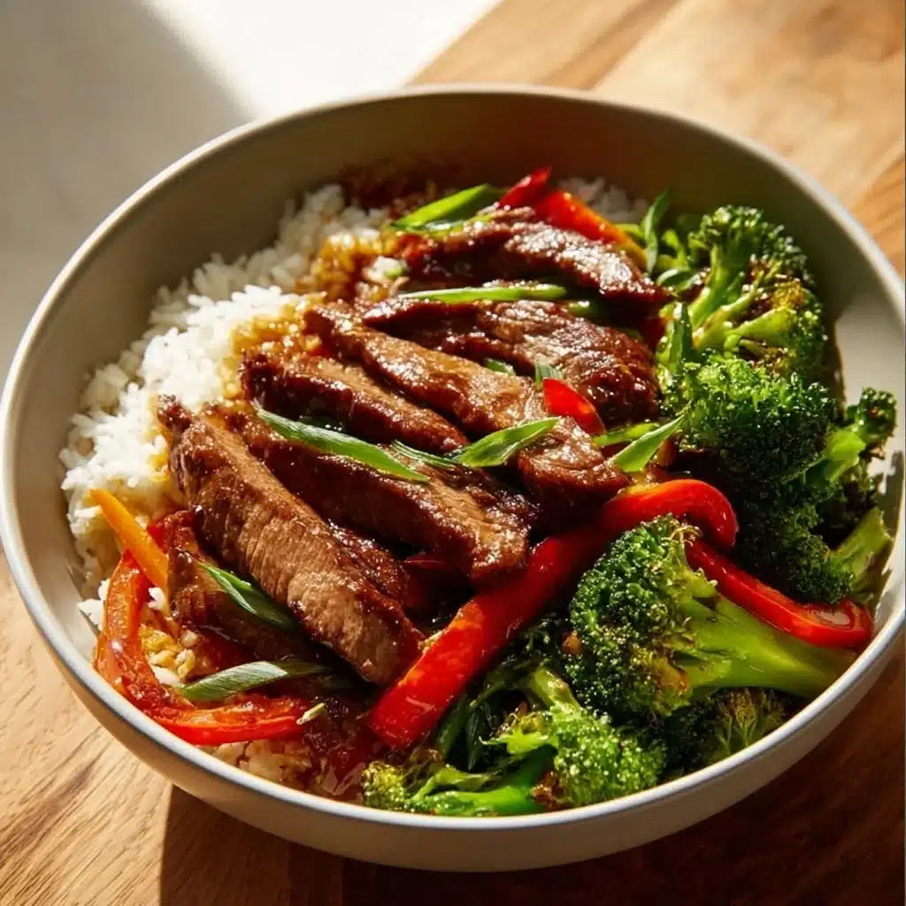 Honey Soy Beef Rice Bowls with tender beef and vegetables over rice