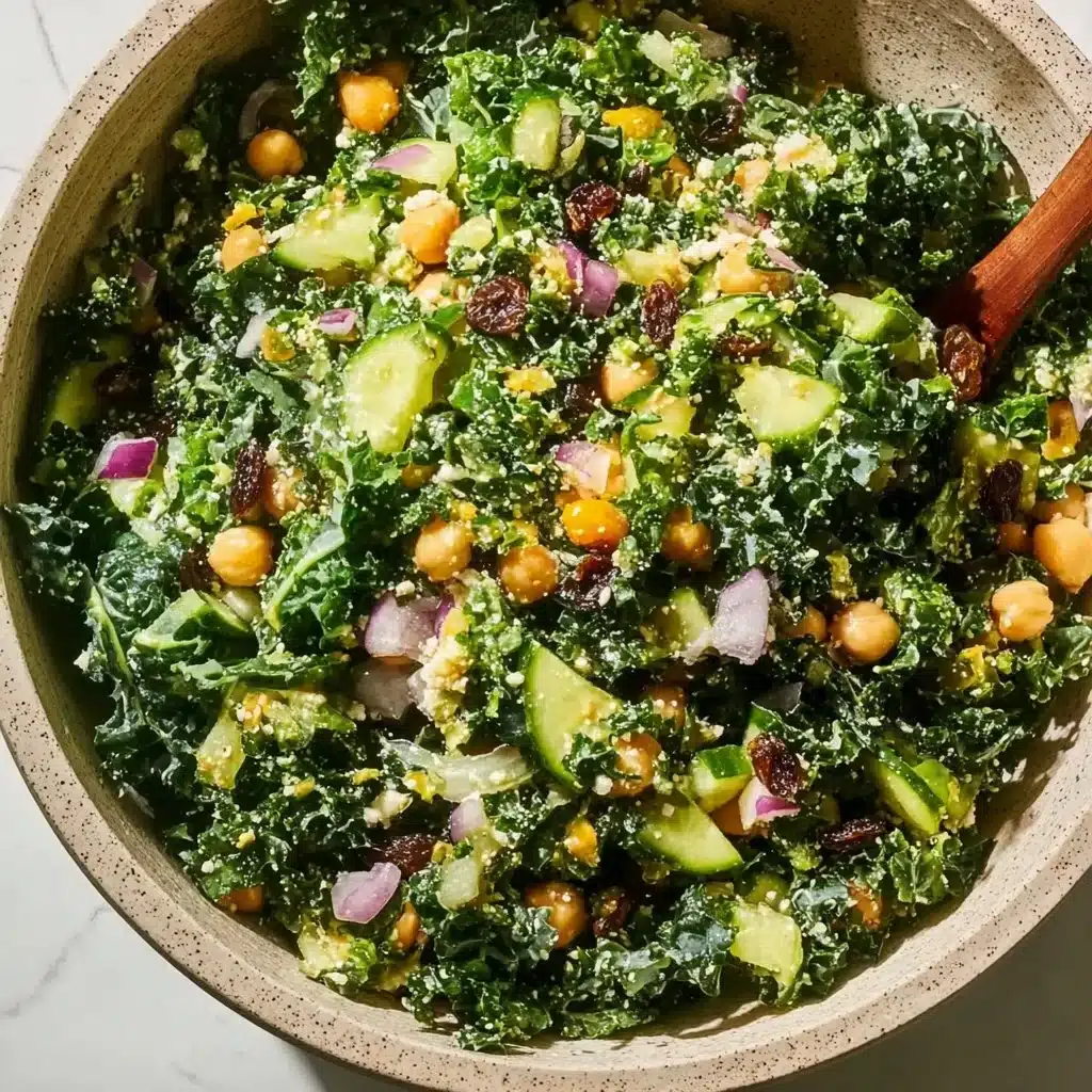 Healthy Kale Quinoa Salad topped with vegetables and dressing