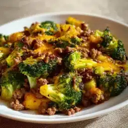 Keto Hamburger Broccoli Skillet featuring juicy keto burgers and broccoli