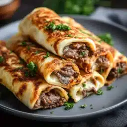 Keto Philly Cheesesteak Rolls served on a plate with toppings