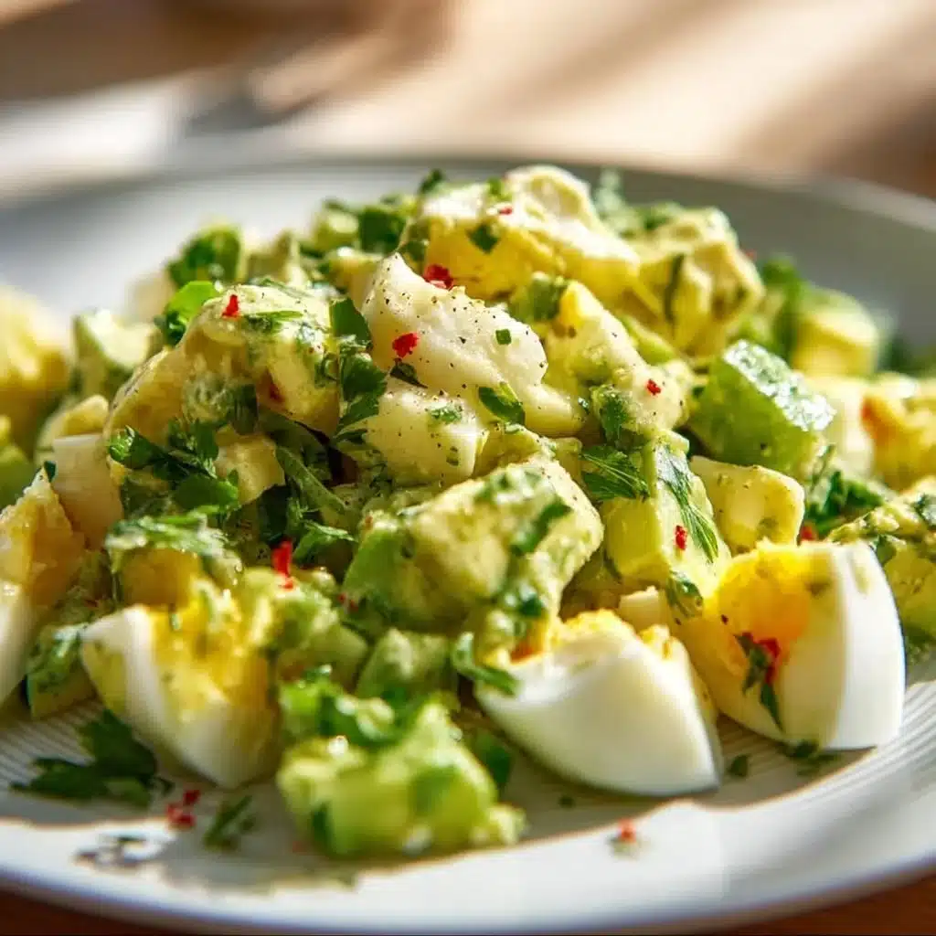 Mediterranean Avocado Egg Salad served in a bowl with fresh ingredients