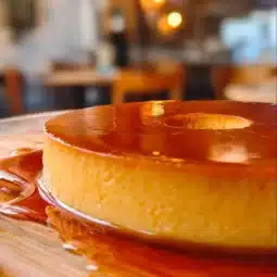 Delicious Philadelphia Cheese Flan served in a dessert bowl.